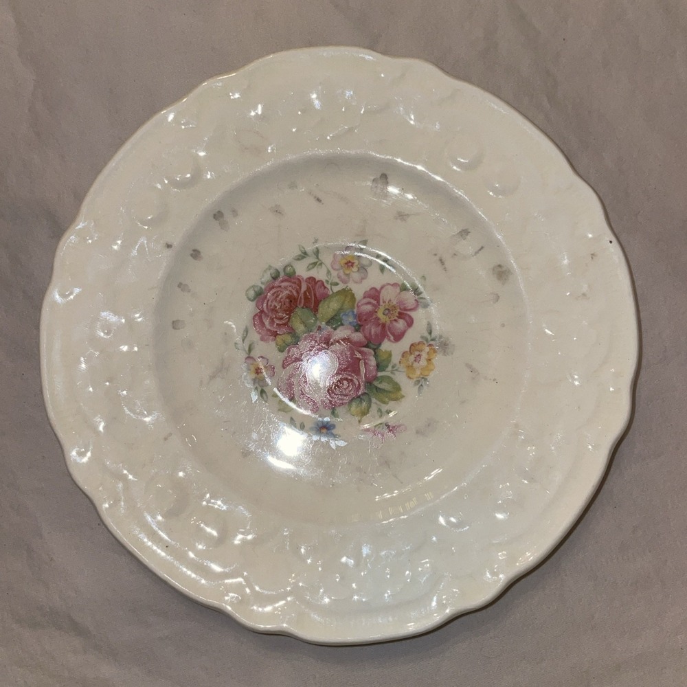 Vintage Homer Laughlin C 42 N 8 USA Detailed Edges Pink Peonies 6" Plate